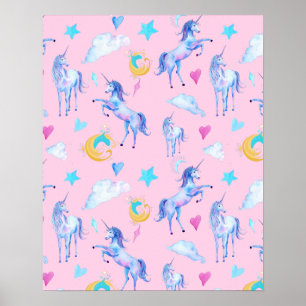 Magical Unicorn Pattern Watercolor Fantasy Design Poster