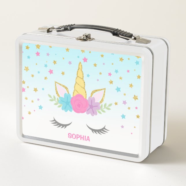 Magical Unicorn Personalised Kids Metal Lunch Box (Front)