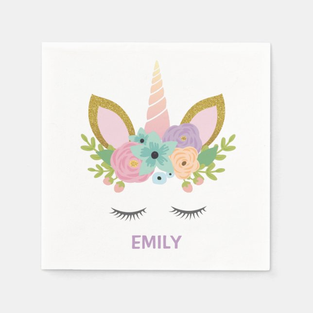 Magical Unicorn Personalised name glitter girly  Napkin (Front)