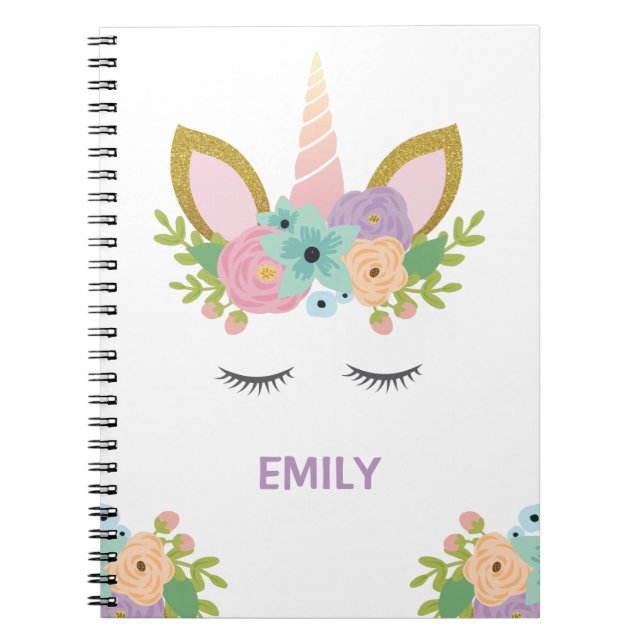 Magical Unicorn Personalised name glitter girly  Notebook (Front)