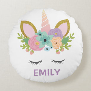 Magical Unicorn Personalised  name glitter girly   Round Cushion