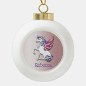Magical Unicorn Personalised Pink Ceramic Ball Christmas Ornament (Front)
