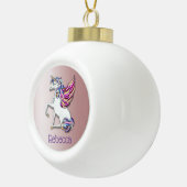 Magical Unicorn Personalised Pink Ceramic Ball Christmas Ornament (Right)