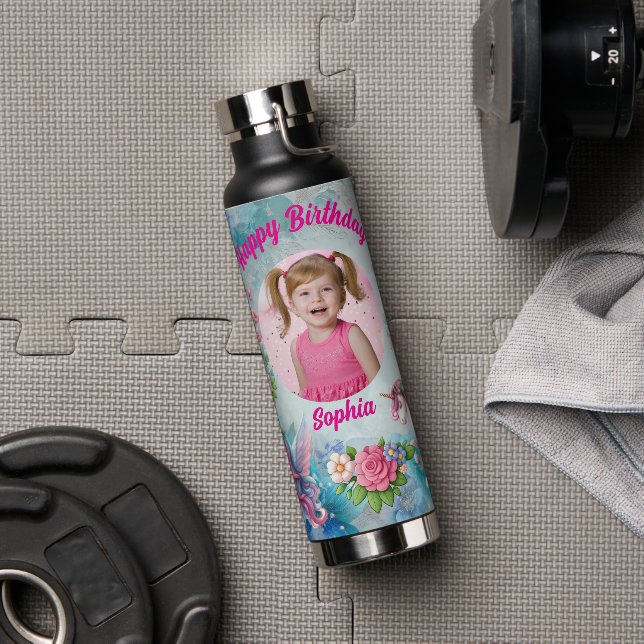 Magical Unicorn Photo Birthday Water Bottle Gift (Gym)