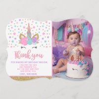Magical Unicorn Photo Thank You Card Pink Gold