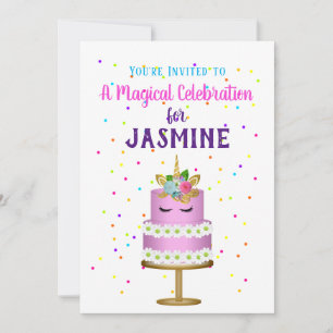 Magical Unicorn Pink Cake Confetti Invitation