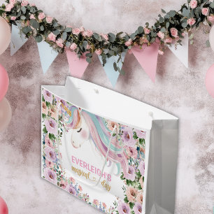Magical Unicorn Pink Flower birthday Large Gift Bag