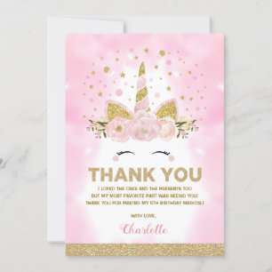 Magical Unicorn Pink Galaxy Clouds Birthday Thank You Card