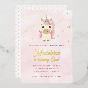 Magical Unicorn Pink Gold Dots 1st Birthday