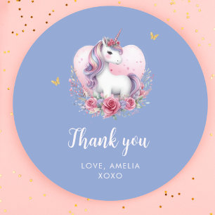 Magical Unicorn Pink Gold Elegant Birthday Classic Round Sticker