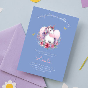 Magical Unicorn Pink Gold Elegant Birthday Invitation