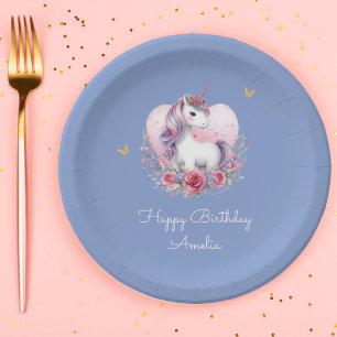 Magical Unicorn Pink Gold Elegant Birthday Paper Plate