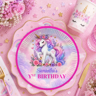 Magical Unicorn Pink Purple Girl Birthday Plates