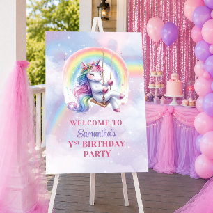 Magical Unicorn Pink Purple Girl Birthday Welcome Poster