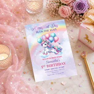 Magical Unicorn Pink Purple Pastel Girl Birthday Invitation