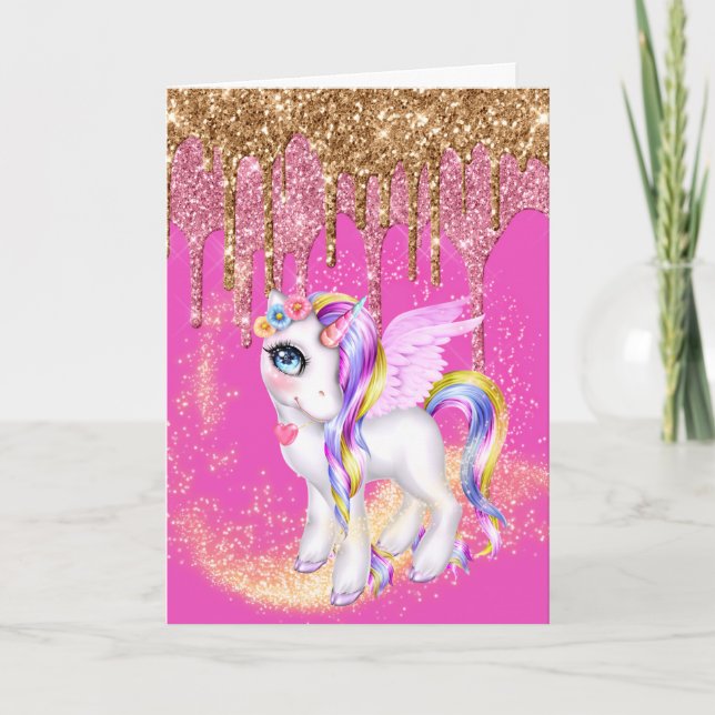 Magical unicorn pony fairy wings glitter card (Front)