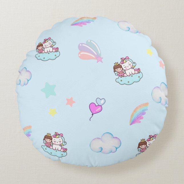 Magical Unicorn Princess rainbow pattern gradient  Round Cushion (Front)