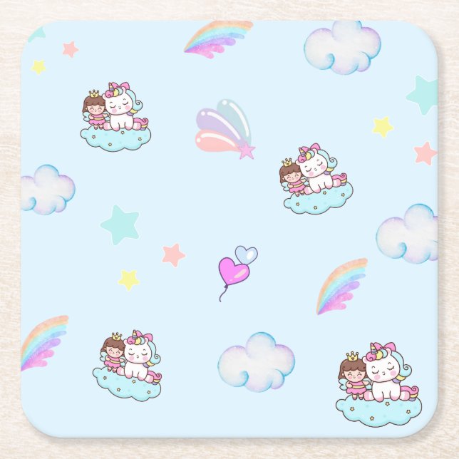 Magical Unicorn Princess rainbow pattern gradient  Square Paper Coaster (Front)