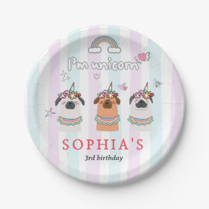 Magical Unicorn Pug Birthday Invitation Paper Plate