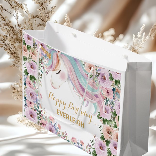 Magical Unicorn Purple Flower 1st birthday Large Gift Bag (Creator Uploaded)