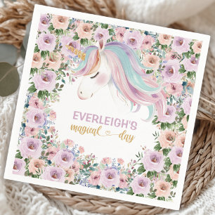 Magical Unicorn Purple Flower 1st birthday Napkin