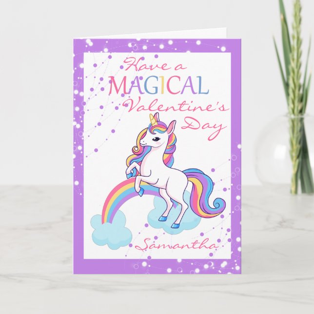 Magical Unicorn purple Valentine's Day Card (Front)