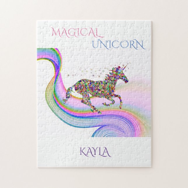 Magical unicorn puzzle with personalized name. (Vertical)