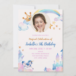 Magical Unicorn Rainbow 5th Birthday  Invitation