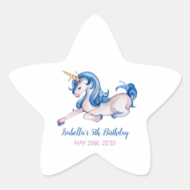 Magical Unicorn Rainbow 5th Birthday Party Star Sticker (Front)