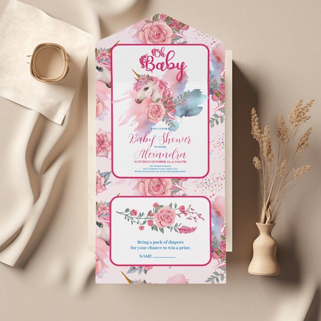 Magical Unicorn Rainbow Baby Shower All In One Invitation (Creator Uploaded)