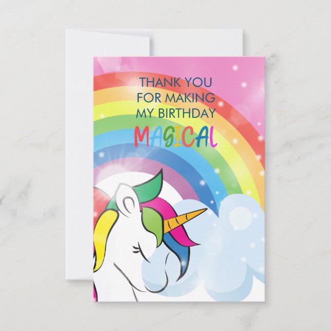 Magical Unicorn Rainbow Birthday Girls Thank You Card (Front)