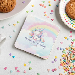 Magical Unicorn Rainbow Birthday Party Coaster