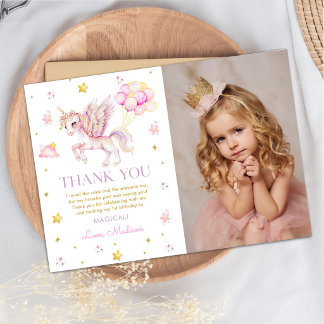 Magical Unicorn Rainbow Birthday Photo Thank You Card