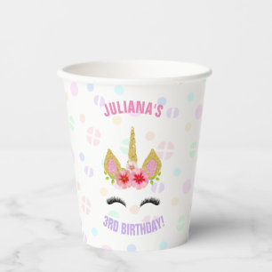 Magical Unicorn Rainbow Birthday Pink Gold Purple Paper Cups