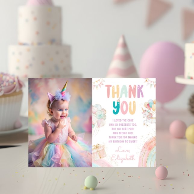 Magical Unicorn Rainbow Birthday Thank You Card (Creator Uploaded)