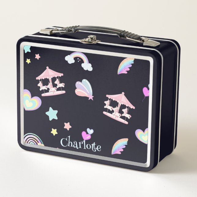 Magical Unicorn rainbow carousel pattern birthday  Metal Lunch Box (Front)