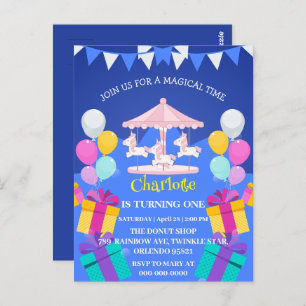 Magical Unicorn rainbow carousel pattern birthday Postcard