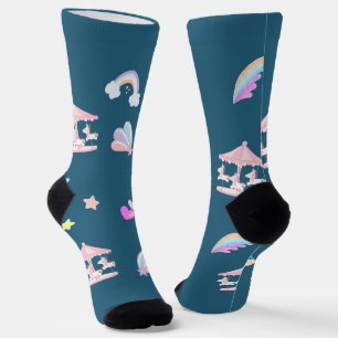 Magical Unicorn rainbow carousel pattern birthday  Socks