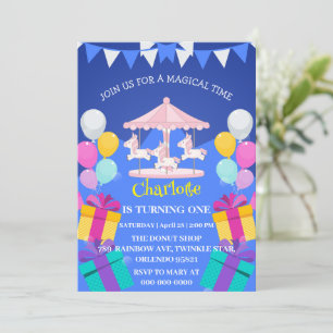 Magical Unicorn rainbow carousel pattern birthday  Thank You Card