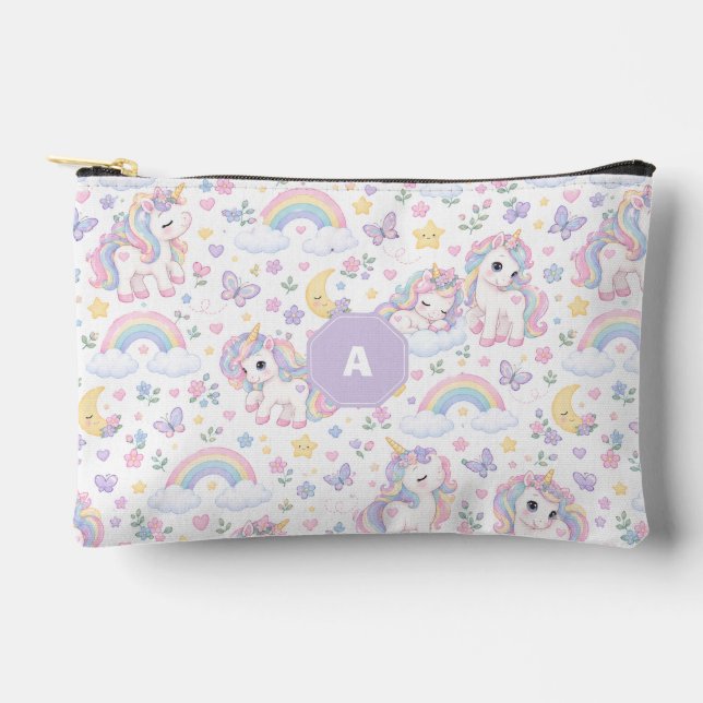 Magical Unicorn, Rainbow & Celestial Design Accessory Pouch (Front)
