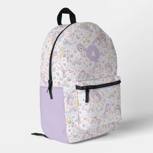 Magical Unicorn, Rainbow & Celestial Design Printed Backpack (Back Corner Left)
