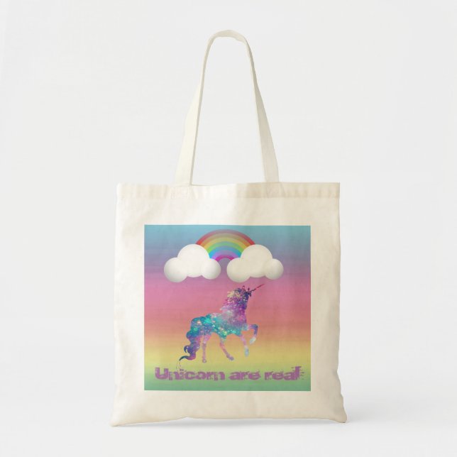 Magical Unicorn, Rainbow, Colourful Tote Bag (Front)