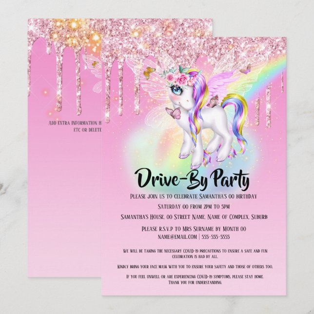 Magical unicorn rainbow glitter mythical party invitation (Front/Back)
