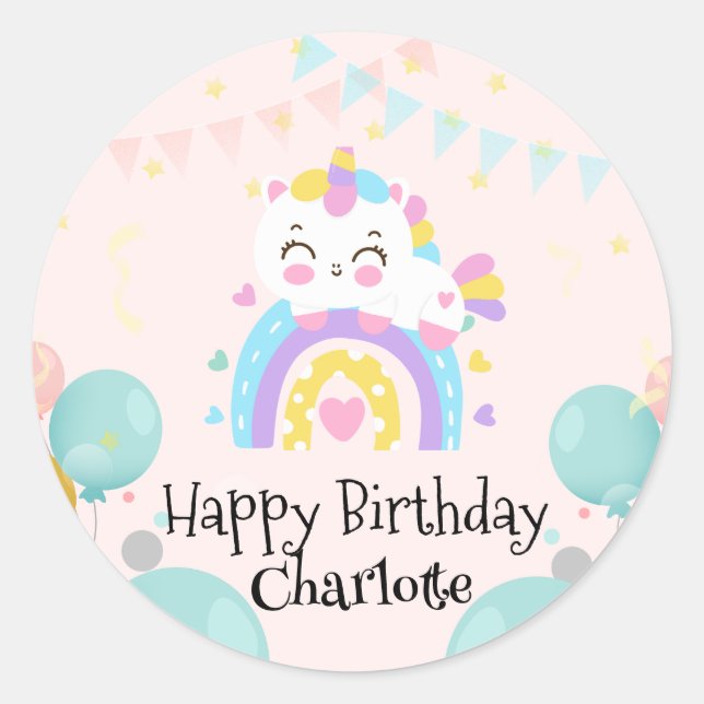 Magical Unicorn rainbow gradient  birthday party  Classic Round Sticker (Front)