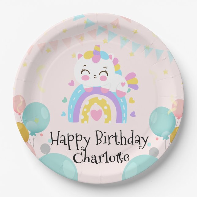 Magical Unicorn rainbow gradient  birthday party  Paper Plate (Front)