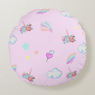 Magical Unicorn rainbow gradient birthday party Round Cushion