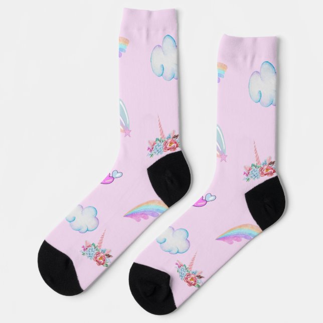 Magical Unicorn rainbow gradient  birthday party  Socks (Left)