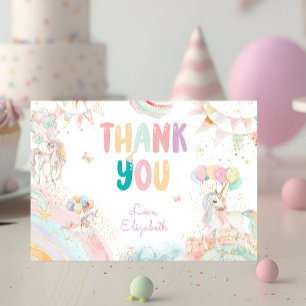 Magical Unicorn Rainbow Pastel Birthday Thank You Card