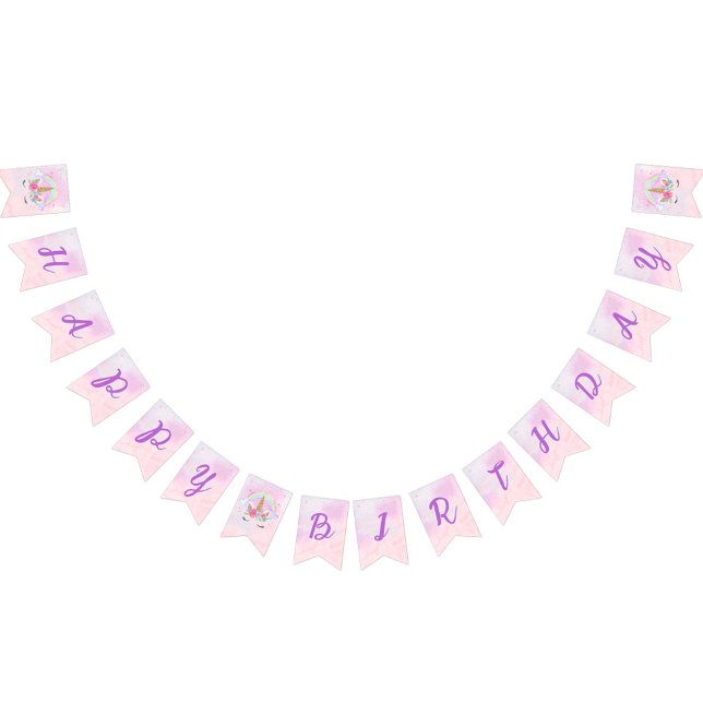 Magical Unicorn Rainbow Pink Birthday Bunting (Pink Magical Unicorn Rainbow Birthday Party Banner)