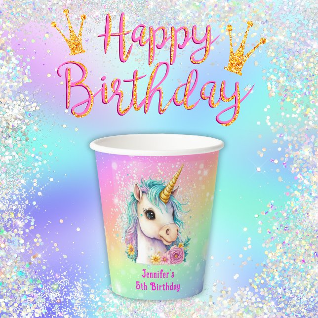 Magical Unicorn Rainbow Sparkles Birthday Paper Cups (Creator Uploaded)